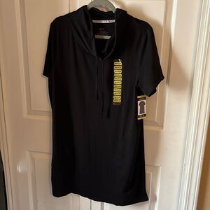 Black Hue Top Blouse Cowl Neck with Pockets and Slits Size M Tunic Pullover